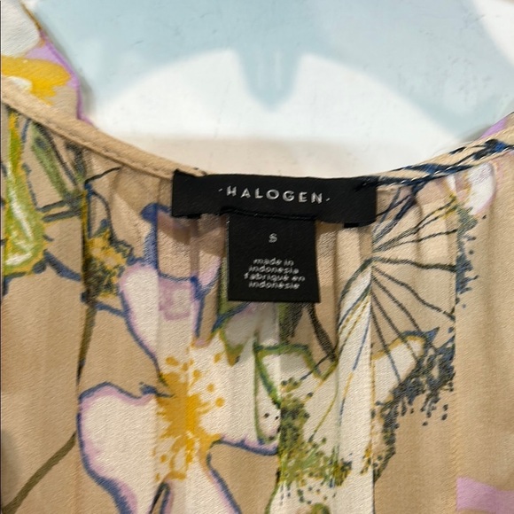 Halogen boho Tan floral long sleeve Tiered Ruffled Maxi Dress small women’s nwot - Picture 2 of 5